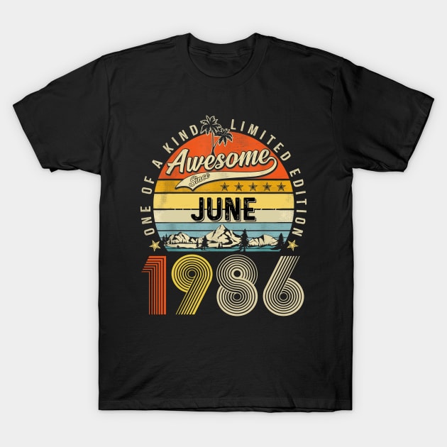 Awesome Since June 1986 Vintage 37th Birthday T-Shirt by Red and Black Floral